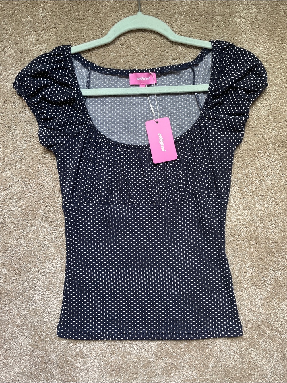 Edikted Black Polka Dot Cap Sleeve Scoop Neck Top